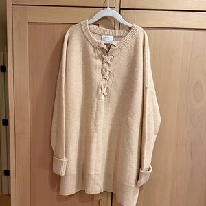 Club Monaco Beige Lace-Up Cashmere Sweater